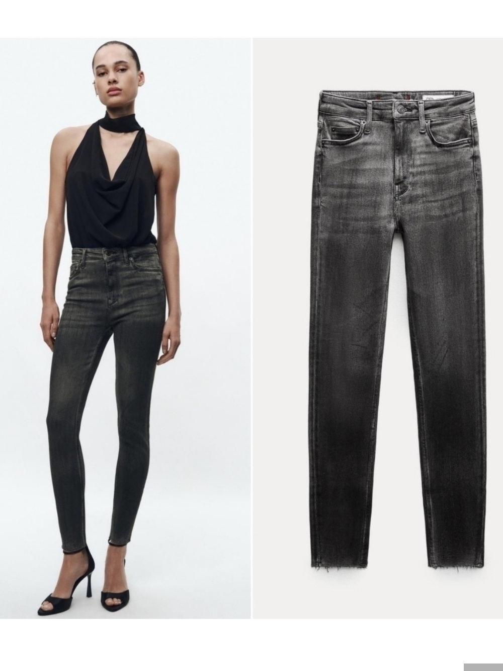 Zara High Waisted Skinny Black Washed Jeans